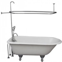 5.6 ft. Cast Iron Ball and Claw Feet Roll Top Tub in White with Polished Chrome Accessories