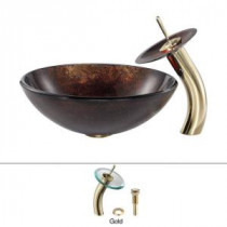 Jupiter Glass Vessel Sink and Waterfall Faucet in Gold