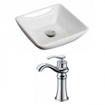 Square Vessel Sink Set in White with Deck Mount cUPC Faucet