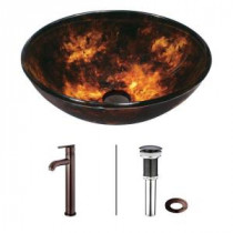 Fusion Vessel Sink in Brown and Gold with Faucet Set in Oil Rubbed Bronze