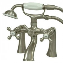 Victorian 3-Handle Deck-Mount Claw Foot Tub Faucet with Hand Shower in Satin Nickel