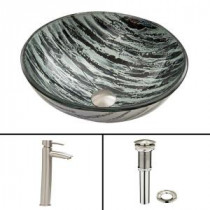 Glass Vessel Sink in Rising Moon and Shadow Faucet Set in Brushed Nickel
