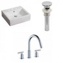 Rectangle Vessel Sink Set in White with 8 in. O.C. cUPC Faucet and Drain