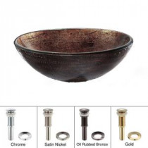 Glass Vessel Sink in Copper Illusion with Pop-Up Drain and Mounting Ring in Gold