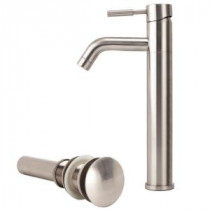New European 1-Hole 1-Handle Low-Arc Bathroom Vessel Faucet with Drain Assembly in Brushed Nickel