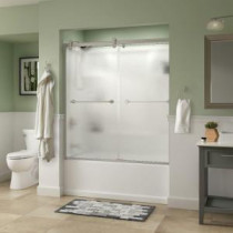 Crestfield 60 in. x 58-3/4 in. Semi-Framed Contemporary Style Sliding Bathtub Door in Nickel with Rain Glass
