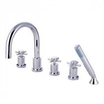 3-Handle Deck-Mount Roman Tub Faucet with Handshower in Chrome