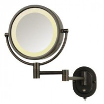 8 in. x 8 in. Round Lighted Wall Mounted 5X Magnification Make Up Mirror in Bronze