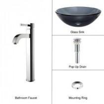 Vessel Sink in Clear Glass Black with Single Hole 1-Handle High Arc Ramus Faucet in Chrome
