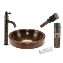 All-in-One Round Skirted Vessel Hammered Copper Bathroom Sink in Oil Rubbed Bronze