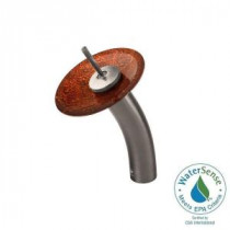 Single Hole 1-Handle Waterfall Faucet in Brushed Nickel with Mahogany Moon Glass Disc