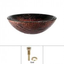 Glass Vessel Sink with Pop-Up Drain in Lava and Mounting Ring in Gold