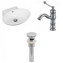 Oval Vessel Sink Set in White with Single Hole cUPC Faucet and Drain