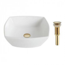Elavo Vessel Sink in White with Pop-Up Drain in Gold