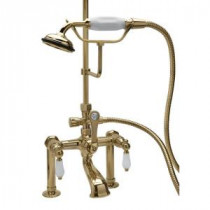 RM22 3-Handle Claw Foot Tub Faucet with Handshower in Polished Brass