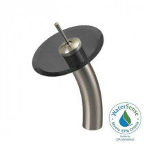 Single Hole 1-Handle Waterfall Faucet in Brushed Nickel with Sheer Black Glass Disc