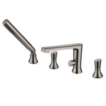 2-Handle Deck-Mount Roman Tub Faucet in Brushed Nickel with Handheld Shower