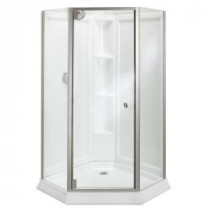 Solitaire Economy 42 in. x 29-7/16 in. x 78-1/4 in. Neo-Angle Corner Shower Kit with Shower Door in White/Silver