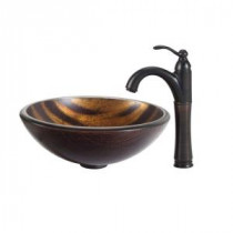 Bastet Glass Vessel Sink in Multicolor and Riviera Faucet in Oil Rubbed Bronze