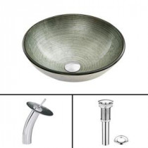 Glass Vessel Sink in Simply Silver with Waterfall Faucet Set in Chrome