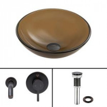 Glass Vessel Sink in Sheer Sepia Frost with Olus Wall-Mount Faucet Set in Antique Rubbed Bronze