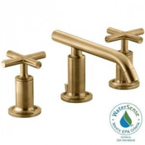 Purist 8 in. Widespread 2-Handle Low-Arc Bathroom Faucet in Vibrant Moderne Brushed Gold with Low Cross Handles
