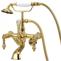 3-Handle Claw Foot Tub Faucet with Handshower in Polished Brass