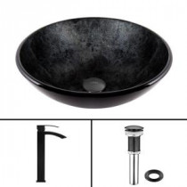 Glass Vessel Sink in Gray Onyx and Duris Faucet Set in Matte Black