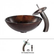 Pluto Glass Vessel Sink and Waterfall Faucet in Oil Rubbed Bronze