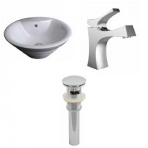 19-in. W x 19-in. D Round Vessel Sink Set In White Color With Single Hole CUPC Faucet And Drain