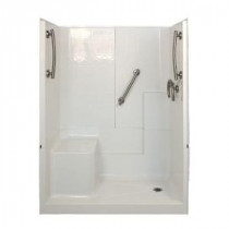 Freedom 32 in. x 60 in. x 77 in. 3-Piece Low Threshold Shower Stall in White and Brushed Nickel with Right Drain