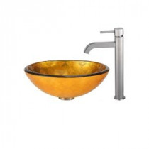 Orion Glass Vessel Sink and Ramus Faucet in Satin Nickel