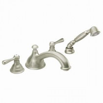 Kingsley 2-Handle Deck-Mount Roman Tub Faucet Trim Kit with Hand Shower in Brushed Nickel (Valve Sold Separately)