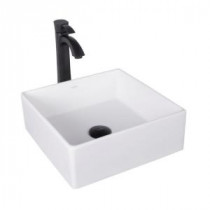 Bavaro Matte Stone Vessel Sink in White with Otis Bathroom Vessel Faucet in Matte Black