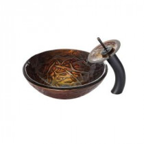 Dryad Glass Vessel Sink in Multicolor and Waterfall Faucet in Oil Rubbed Bronze