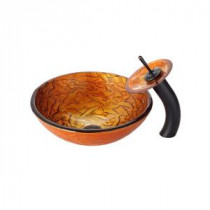 Blaze Glass Vessel Sink in Multicolor and Waterfall Faucet in Oil Rubbed Bronze