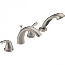 Classic 2-Handle Deck-Mount Roman Tub Faucet with Hand Shower Trim Kit Only in Stainless (Valve Not Included)