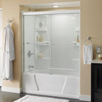 Silverton 60 in. x 58-1/8 in. Semi-Framed Sliding Tub Door in White with Droplet Glass and Chrome Handle