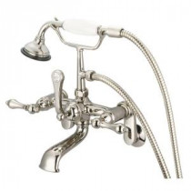 3-Handle Vintage Claw Foot Tub Faucet with Hand Shower and Lever Handles in Polished Nickel PVD