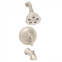 Caspian Pressure Balance Valve and Trim in Shower Combination and Tub Spout in Brushed Nickel