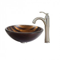 Bastet Glass Vessel Sink in Multicolor and Riviera Faucet in Satin Nickel