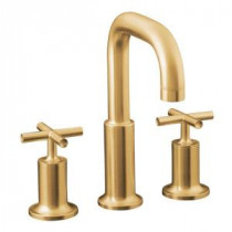 Purist 8 in. Widespread Deck Mount 2-Handle Mid-Arc Bathroom Faucet Trim Only in Vibrant Moderne Brushed Gold Less Valve