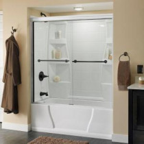 Lyndall 59-3/8 in. x 56-1/2 in. Sliding Tub Door in White with Bronze Hardware and Semi-Framed Clear Glass