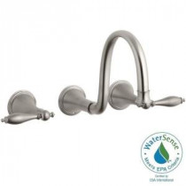 Finial 8 in. Wall Mount 2-Handle Low-Arc Bathroom Faucet in Vibrant Brushed-Nickel (Valve Not Included)