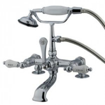 3-Handle Deck-Mount Claw Foot Tub Faucet with Hand Shower in Chrome