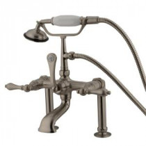 Lever 3-Handle Deck-Mount High-Risers Claw Foot Tub Faucet with Hand Shower in Satin Nickel