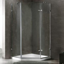Verona 38.125 in. x 76.75 in. Frameless Neo-Angle Shower Enclosure in Chrome with Clear Glass and Low-Profile Base