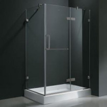 Monteray 40.25 in. x 79.25 in. Frameless Pivot Shower Door in Brushed Nickel and Clear Glass with Right Base