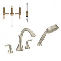 Eva 2-Handle Deck-Mount Roman Tub Faucet Trim Kit with Handshower in Brushed Nickel - Valve Included