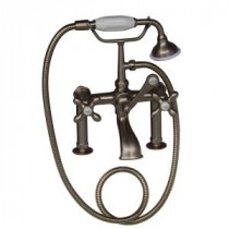 3-Handle Rim-Mounted Claw Foot Tub Faucet with Elephant Spout and Hand Shower in Brushed Nickel